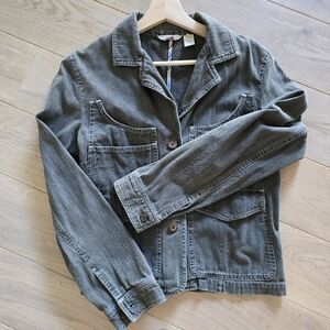 JJill size S jacket with grey/green denim wash w curved pocket detail